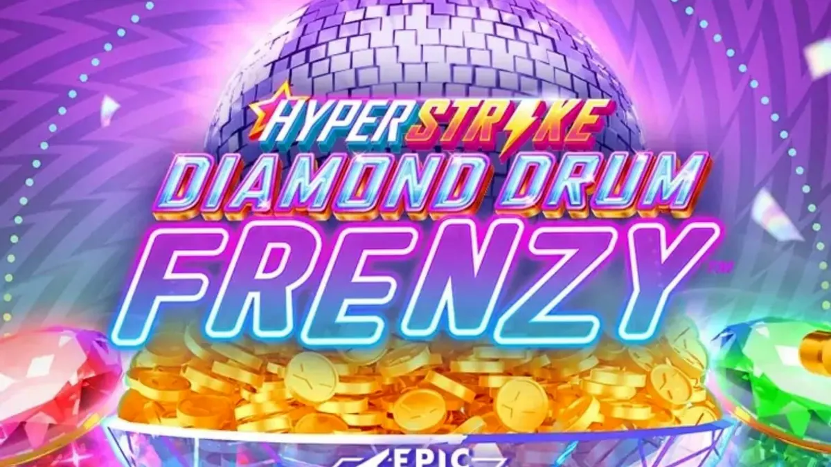 Tampilan visual neon retro dari slot Hyper Strike Diamond Drum Frenzy