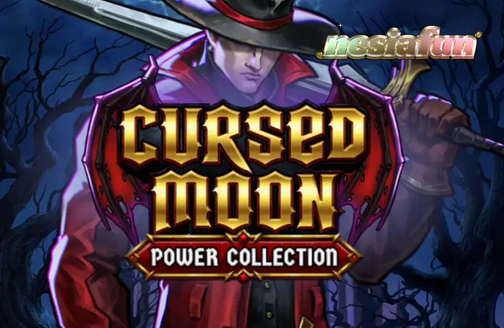 Pemandangan atmosferik slot Cursed Moon Power Collection dengan nuansa horor gotik dan pemburu monster.